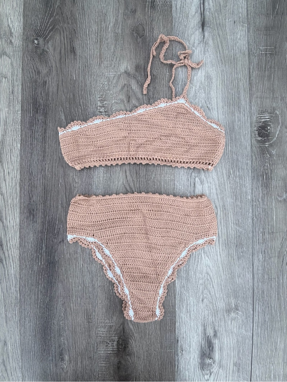 MAIYO Crocheted High-Waist Bikini Panty Set in Dusty Rose S-M